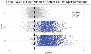 Plot of local GOALS scores for individual datum over select features.